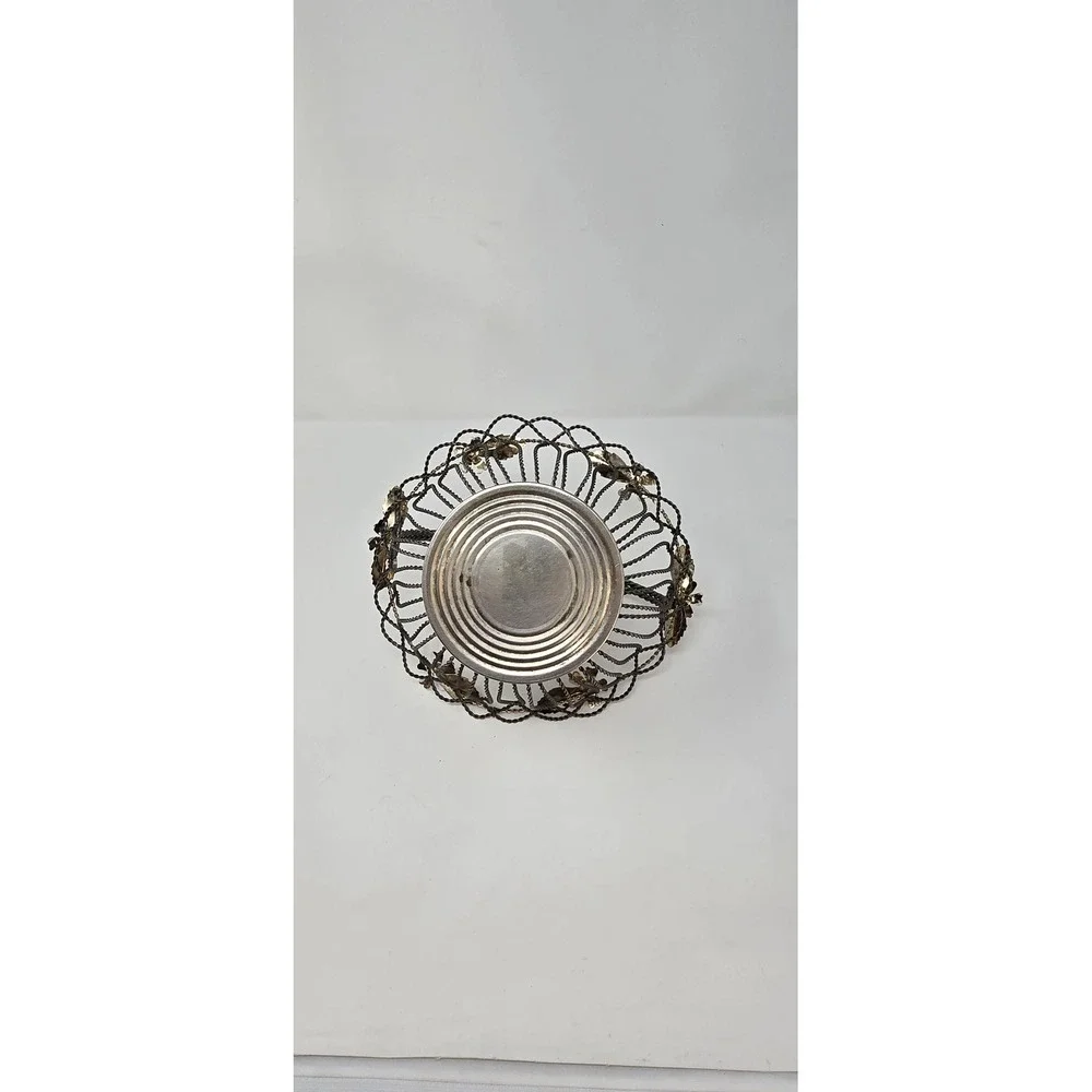 Vtg chrome metal wire fruit‎ bowl basket retro flower kitchen décor rustic